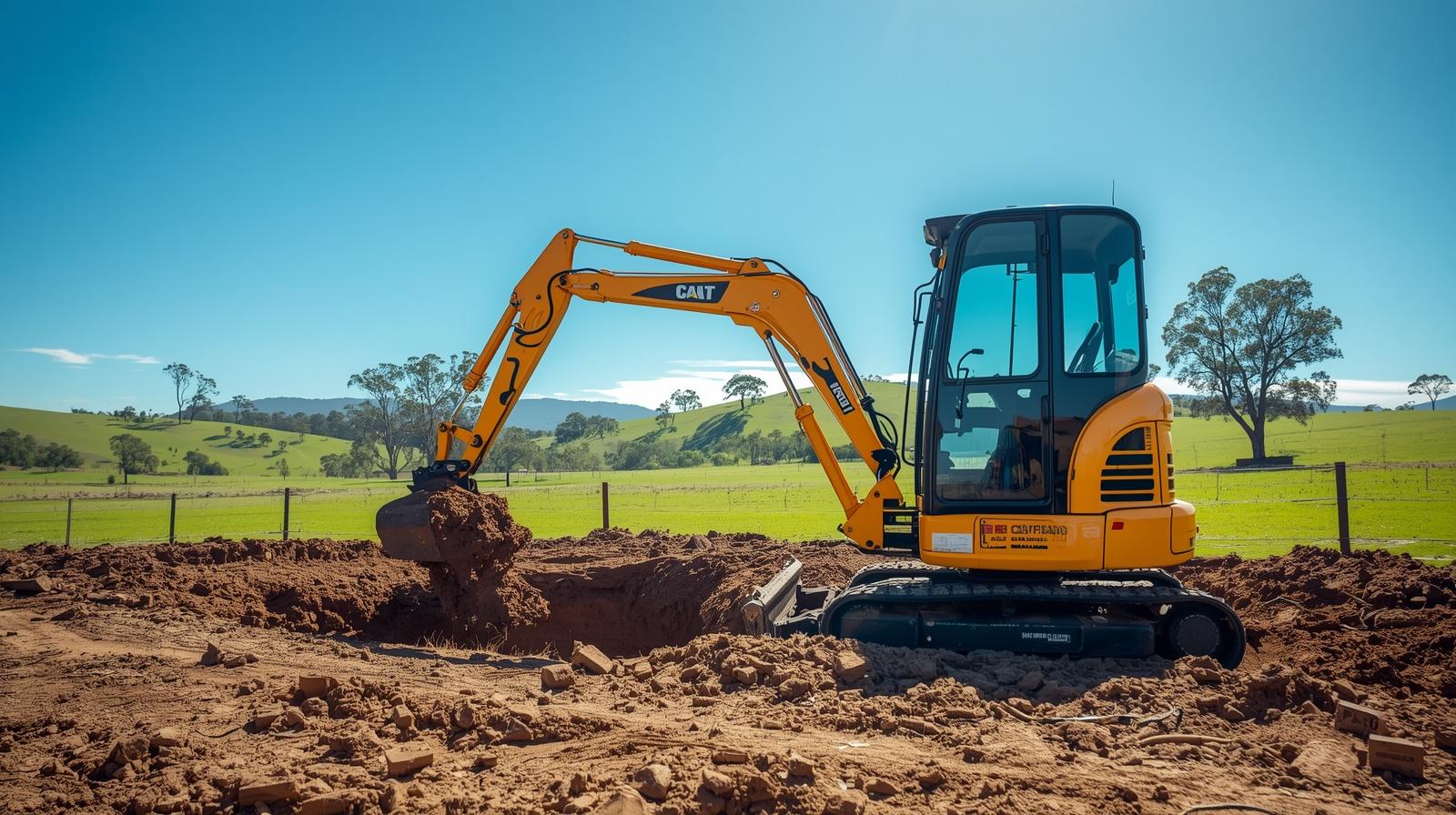 Mini excavator on a rural property